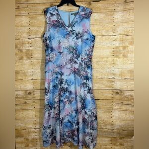 Kate & Mallory Chiffon Embroidered Maxi Dress Blue Floral Sleeveless V Neck XL